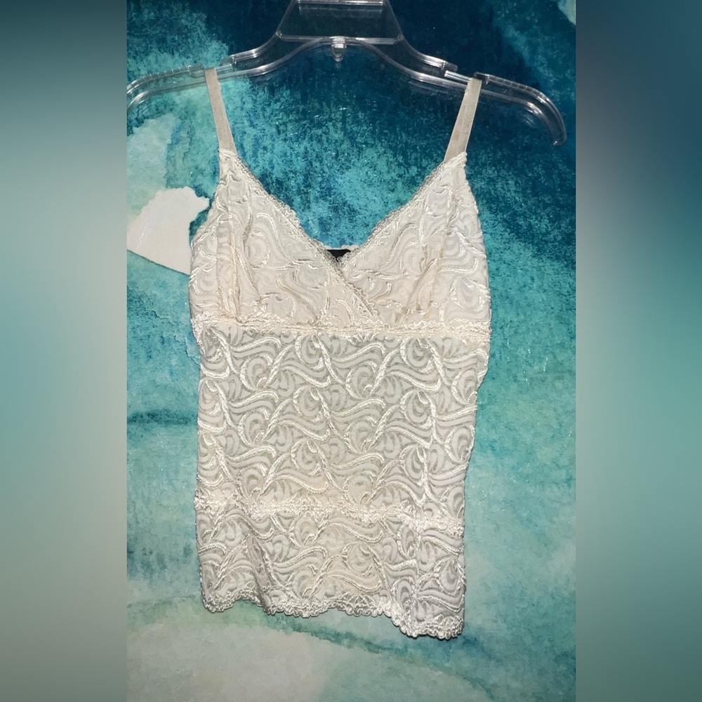 Vintage Bebe made in USA cream colored stretch lace bra top adjustable strap S